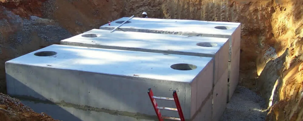 Septic tank installation site with a newly placed concrete tank in Mansfield, MA